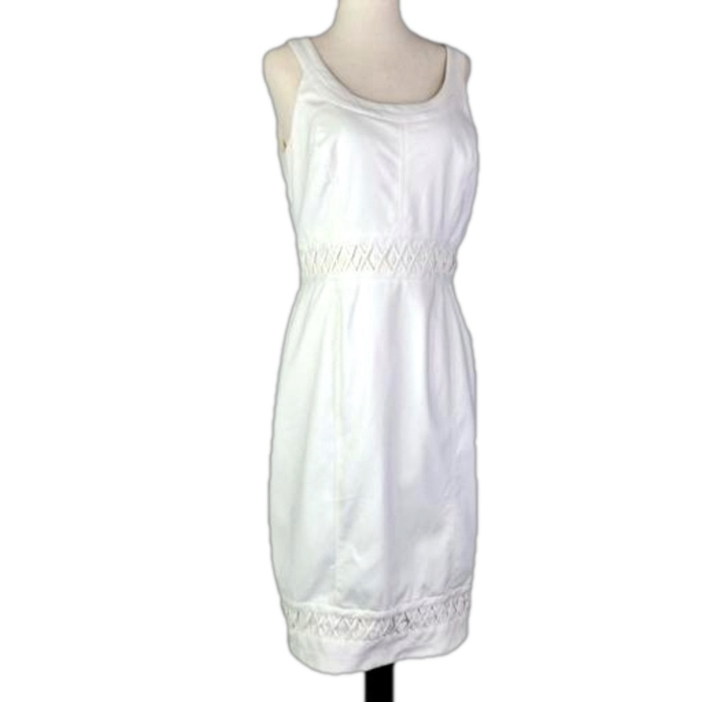 White House Black Market Women 8 Sheath Dress Lattice Sleeveless White Cocktail - Picture 1 of 7